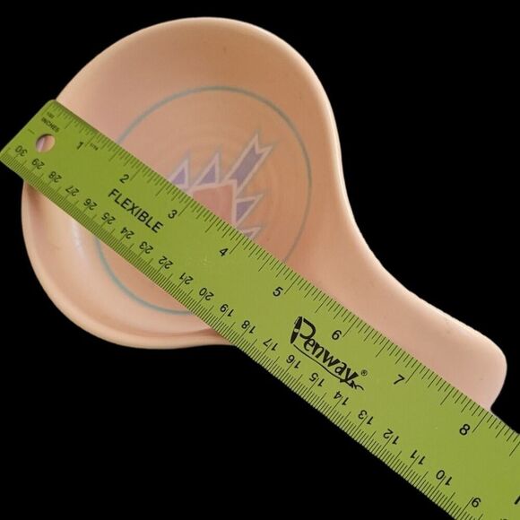 VTG Treasure Craft Southwestern Pattern Spoon Rest USA Made Peach blue orange - Picture 5 of 5